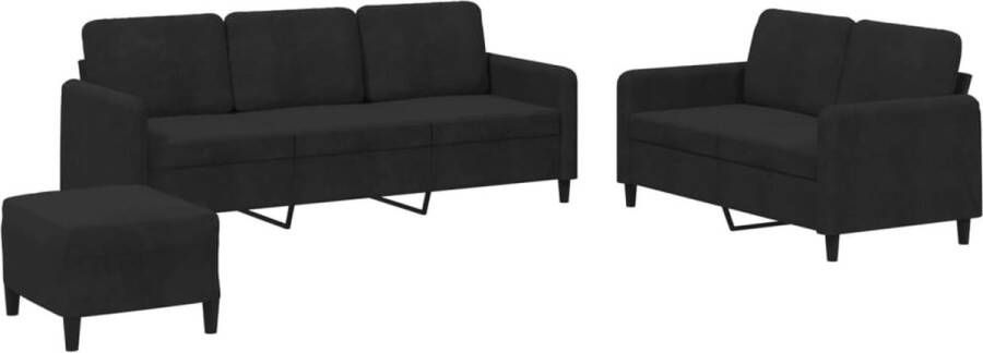 VidaXL -3-delige-Loungeset-fluweel-zwart - Foto 2