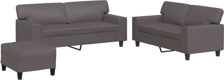 The Living Store Loungeset Kunstleer 2-zitsbank 140x77x80 cm Grijs Loungeset 2 Persoons Bank Kunstleder Bank Grijze Bank Salonset