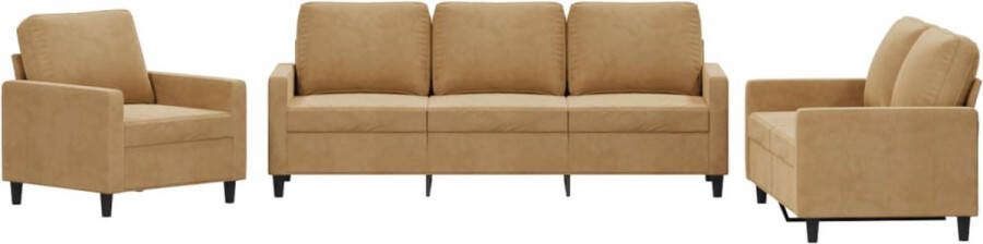 The Living Store Loungeset Armstoel 2- en 3-zitsbank Fluweel Bruin Metaal en Multiplex 78 x 77 x 80 cm Loungeset Bruine Bank Velvet Bank Bankstellen Salon Meubilair - Foto 2