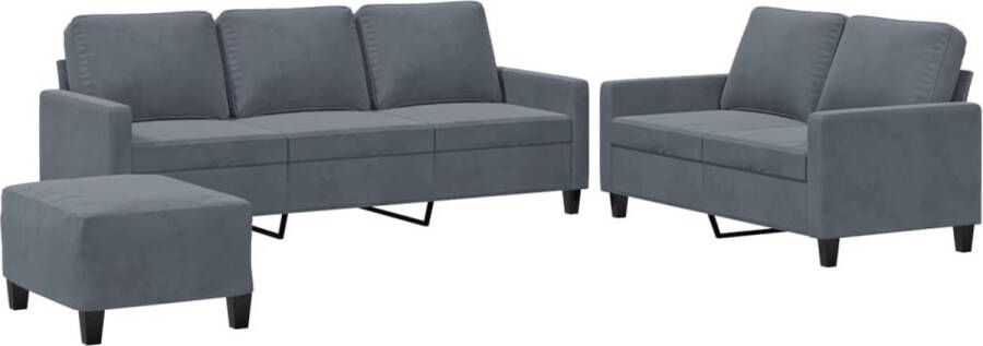 VidaXL -3-delige-Loungeset-met-kussens-fluweel-donkergrijs - Foto 3