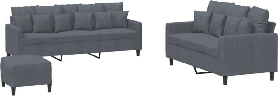 VidaXL Loungeset 3-delig Fluweel Donkergrijs Loungeset 2 Persoons Bank Fluweel Sofa Grijze Bank Lounge Meubels - Foto 2