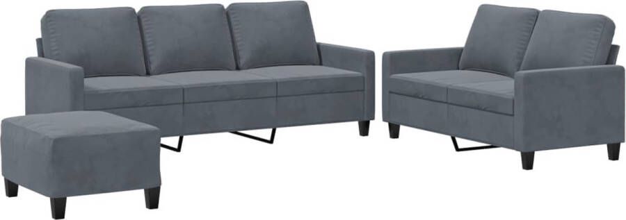 The Living Store Comfort Loungeset 2-zitsbank + 3-zitsbank + Voetenbank Fluweel Donkergrijs Metaal Frame Loungeset Donker Grijs Velvet Bankstel Comfort Lounge Set Zitzitting - Foto 2