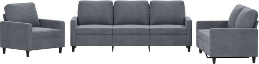 VidaXL Loungeset Fluweel Donkergrijs 3-delig Loungebank Zitzitting Velvet Bank Donkere Bank Fauteuils