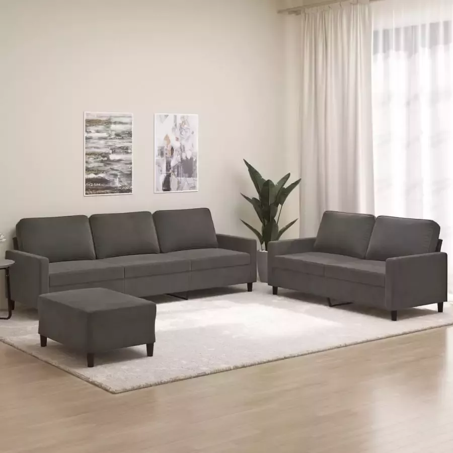 VidaXL 3-delige Loungeset met kussens fluweel donkergrijs