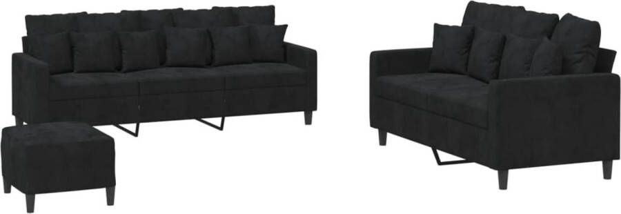 VidaXL -3-delige-Loungeset-met-kussens-fluweel-zwart - Foto 9