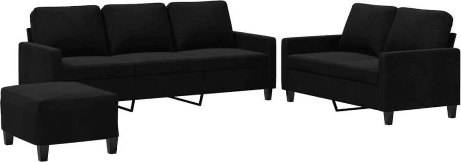 VidaXL -3-delige-Loungeset-met-kussens-fluweel-zwart - Foto 8
