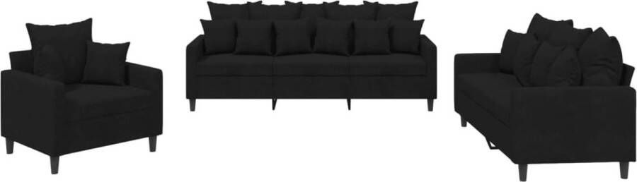 VidaXL 3-delige Loungeset Fluweel Zwart Loungeset Zwarte Bank Velours Bank 3 Persoons Bank Salonset