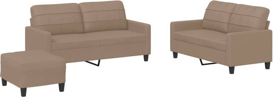 VidaXL Loungeset 3-delig Cappuccino Kunstleer Loungeset Tuinmeubelen Lounge Set Buitenset Koffiekleurig Bruine Meubels 2 Persoons Bank Hoekbank Relaxstoel Loungebank
