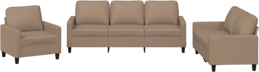 VidaXL Loungeset 3-delig Kunstleer Cappuccino Loungeset Kunstleder Bruine Meubels Loungebank Tuinmeubelen Buitenkamerset Relaxfauteuil