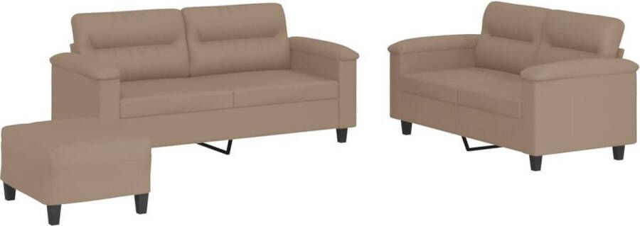 The Living Store 3-delige Loungeset met kussens kunstleer cappuccino Loungeset Bruine Bank Lederlook Bank Twee Persoons Bank Salonset - Foto 2
