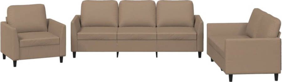VidaXL Loungeset 3-delig Kunstleer Cappuccino Loungeset Woonkamer Meubels Lounge Suite Buitenmeubelen Tuinlounge Koffiekleurig Lederlook Kunstleder Design Bank Relax Stoel Loungebank 2 Persoons Bank Hoekbank Drezitting