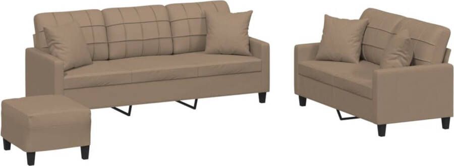 VidaXL -3-delige-Loungeset-met-kussens-kunstleer-cappuccinokleurig - Foto 2