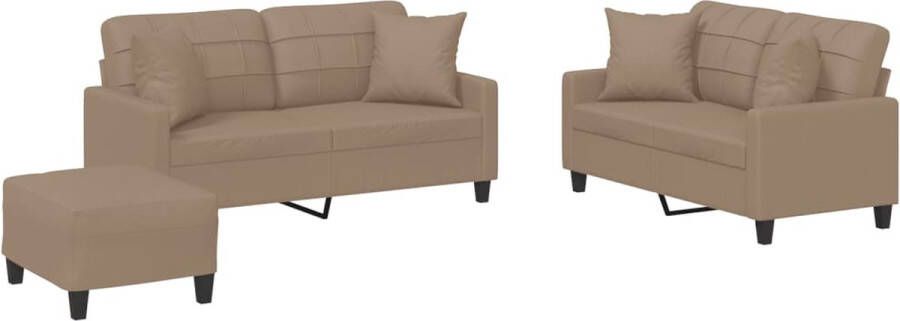 VidaXL -3-delige-Loungeset-met-kussens-kunstleer-cappuccinokleurig - Foto 2