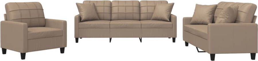 VidaXL -3-delige-Loungeset-met-kussens-kunstleer-cappuccinokleurig - Foto 3