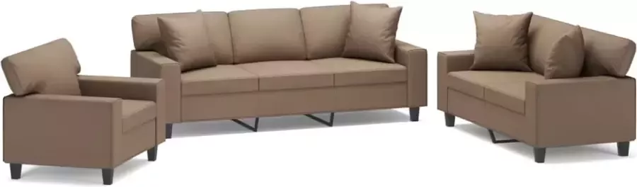 VidaXL 3-delige Loungeset met kussens kunstleer cappuccinokleurig - Foto 2