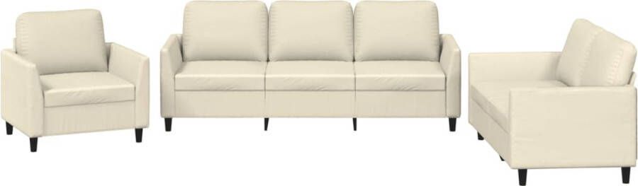VidaXL Loungeset 3-delig Kunstleer Crème Incl. Kussens Loungeset Tuinlounge Buitenset Lounge Set Kunstleder Creme Kleur Loungebank Zitzitting Comfort Relaxen Terras Meubilair Balkon Meubel