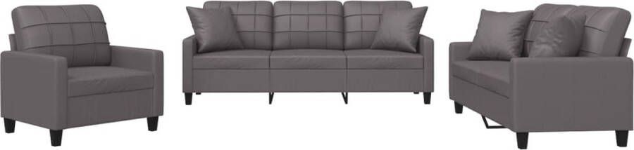VidaXL -3-delige-Loungeset-met-kussens-kunstleer-grijs - Foto 2