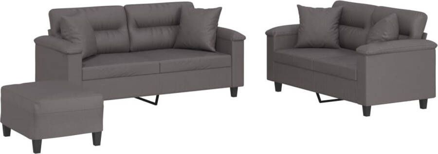 VidaXL -3-delige-Loungeset-met-kussens-kunstleer-grijs - Foto 2