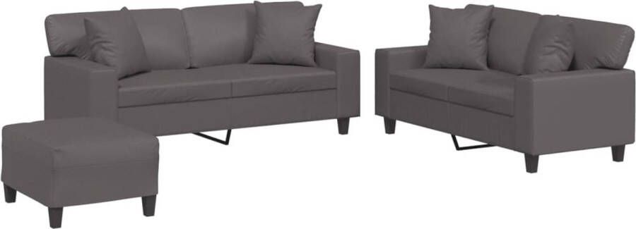 The Living Store Loungeset Kunstleer 2-zitsbank 140 cm Grijs Stevig frame met comfortabele zitervaring Inclusief voetenbank en kussens Loungeset Tuinmeubel Buitenset Lounge Set 2 Persoons Bank - Foto 2