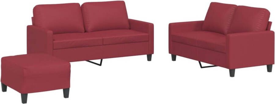 VidaXL Loungeset 3-delig Kunstleer Wijnrood Loungeset Tuinmeubelen Buitenset Loungebank Rood Meubilair Kunstleder Sofa 2 Persoons Bank