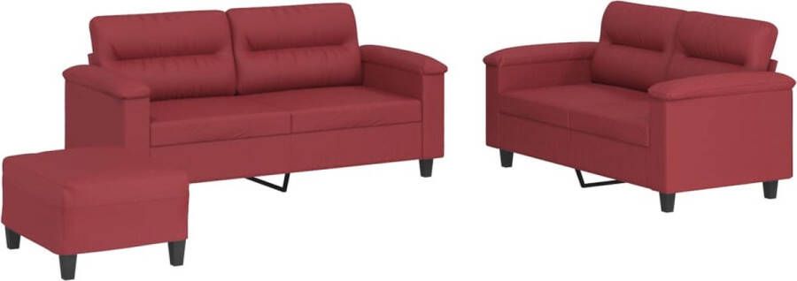 VidaXL Loungeset 3-delig Kunstleer Wijnrood Loungebank Sofa Bankstellen Salonmeubel Lederlook