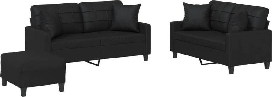 Vida XL vidaXL 3-delige Loungeset met kussens kunstleer zwart-VXL-3201373 - Foto 2
