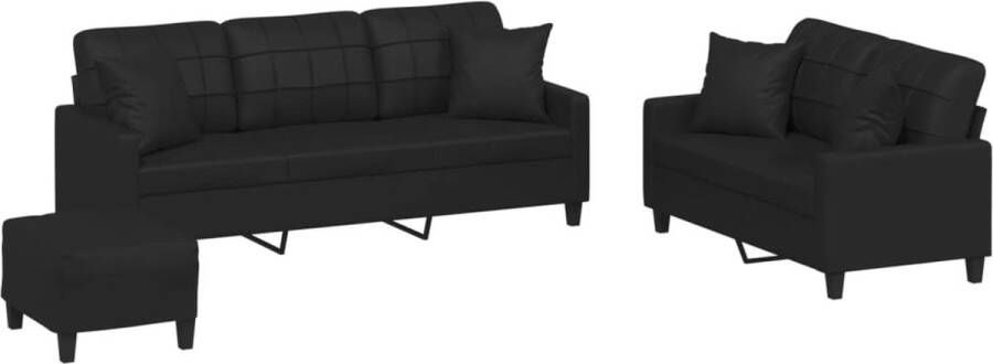 Vida XL vidaXL 3-delige Loungeset met kussens kunstleer zwart-VXL-3201393 - Foto 2