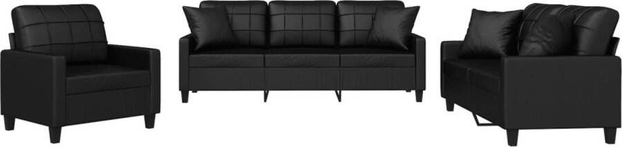 VidaXL Loungeset 3-delig Kunstleer Zwart Loungebank Tuinmeubelen Buitenset Zwarte Lounge Set Kunstleder Meubels 2 Persoons Bank Loungestoel - Foto 2