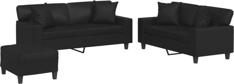 The Living Store Loungeset Kunstleer 2-zitsbank 140 cm Zwart Comfortabel zitcomfort Loungebank Zweefstoel Tuinmeubelset Buitenkamer Zwarte Lounge - Foto 2