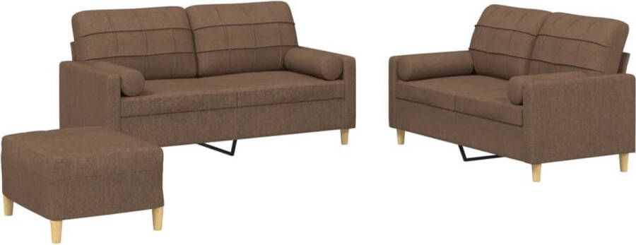 VidaXL -3-delige-Loungeset-met-kussens-stof-bruin - Foto 2