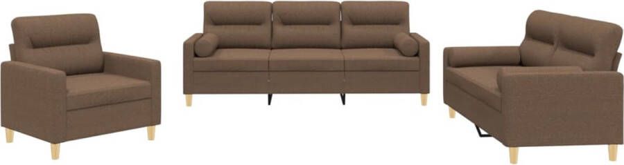 VidaXL -3-delige-Loungeset-met-kussens-stof-bruin - Foto 3