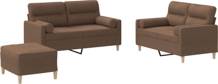 VidaXL -3-delige-Loungeset-met-kussens-stof-bruin - Foto 2