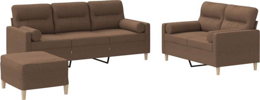 VidaXL -3-delige-Loungeset-met-kussens-stof-bruin - Foto 2
