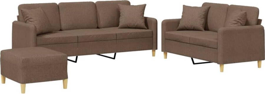 VidaXL -3-delige-Loungeset-met-kussens-stof-bruin - Foto 7