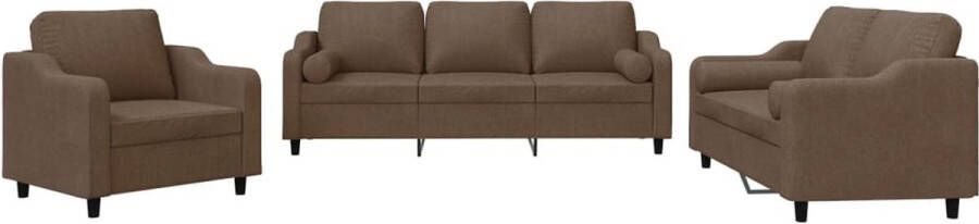 VidaXL -3-delige-Loungeset-met-kussens-stof-bruin - Foto 2