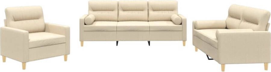VidaXL -3-delige-Loungeset-met-kussens-stof-crèmekleurig - Foto 7