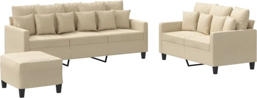 VidaXL -3-delige-Loungeset-met-kussens-stof-crèmekleurig - Foto 2