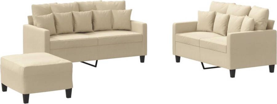 VidaXL -3-delige-Loungeset-met-kussens-stof-crèmekleurig - Foto 2