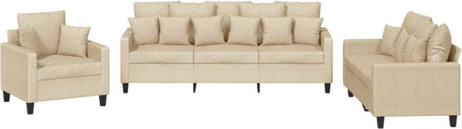 VidaXL -3-delige-Loungeset-met-kussens-stof-crèmekleurig - Foto 2