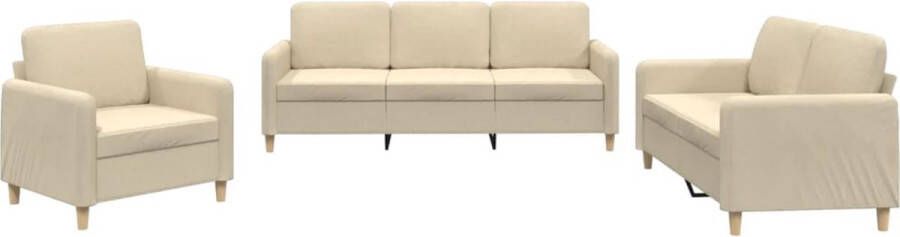 The Living Store 3-delige Loungeset met kussens stof crèmekleurig Loungebank Bankstel Sofa Set Tuinlounge Buitenbank - Foto 2