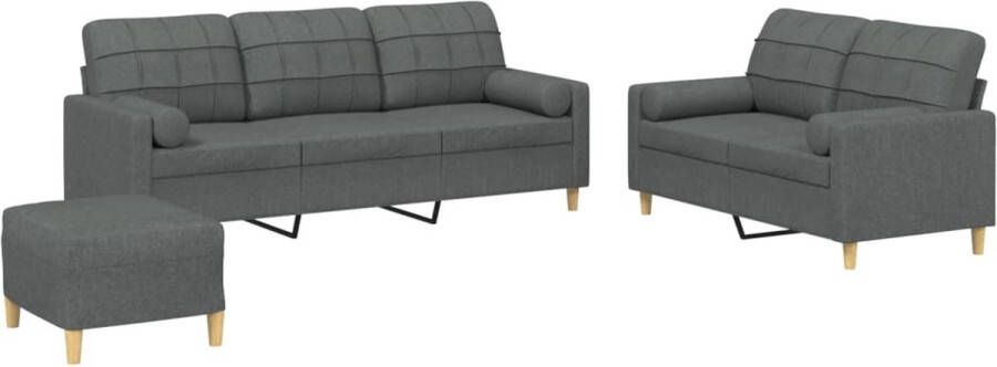 Vida XL vidaXL 3-delige Loungeset met kussens stof donkergrijs-VXL-3201243 - Foto 6
