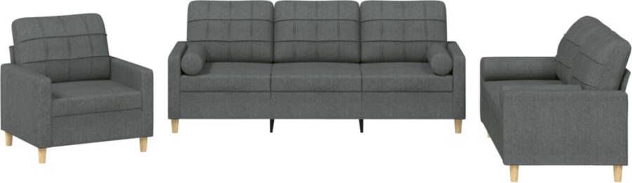 Vida XL vidaXL 3-delige Loungeset met kussens stof donkergrijs-VXL-3201259 - Foto 8