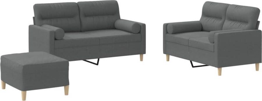 VidaXL Loungeset 3-delig Donkergrijs Incl. Kussens Loungeset Buitenmeubilair Tuinset Loungehoek Relaxstoel Grijs Meubilair Stoffen Loungebank 2 Persoons Bank