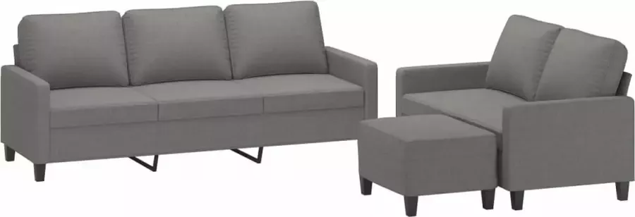 VIDAXL 3-delige Loungeset met kussens stof donkergrijs - Foto 2