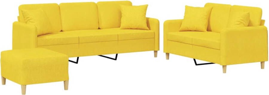 The Living Store 3-delige Loungeset met kussens stof lichtgeel Loungeset Banken Tuinset Buiten Meubilair Geel Sofa - Foto 2
