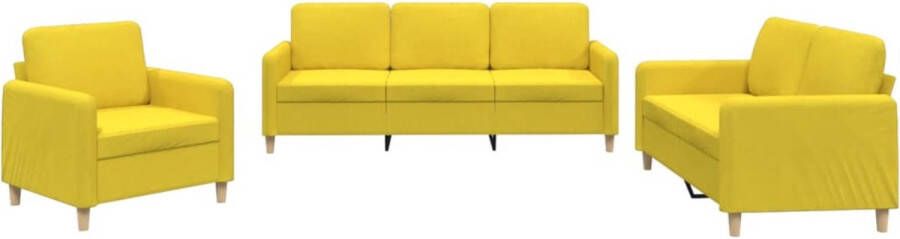 The Living Store 3-delige Loungeset met kussens stof lichtgeel Loungebank Fauteuils Tuinset Loungemeubel Geel Meubilair