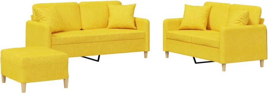 The Living Store 3-delige Loungeset met kussens stof lichtgeel Loungebank Bankstel Tuinset Loungemeubel Geel Meubilair - Foto 2
