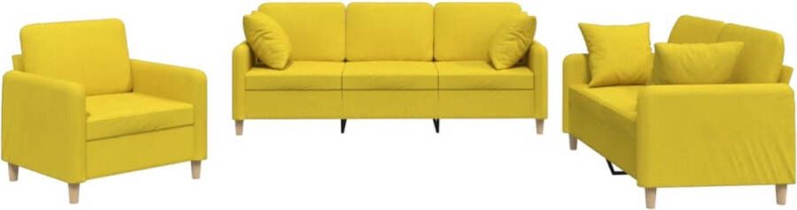 The Living Store 3-delige Loungeset met kussens stof lichtgeel Loungebank Bankstel Fauteuil Twee Persoonsbank Drie Persoonsbank - Foto 2