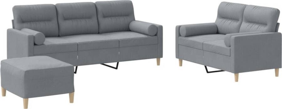 VidaXL -3-delige-Loungeset-met-kussens-stof-lichtgrijs - Foto 2
