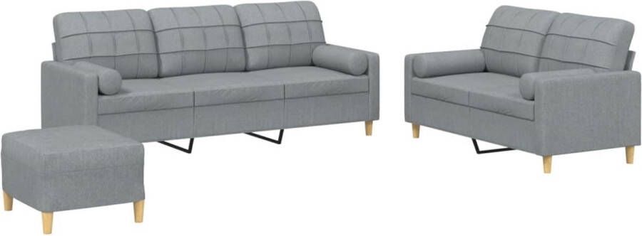 The Living Store Loungeset 2-zitsbank 3-zitsbank voetenbank Lichtgrijs 138 x 77 x 80 cm Duurzame stof Loungeset Tuinmeubel Buitenset Lounge Set Grijs Meubilair - Foto 2